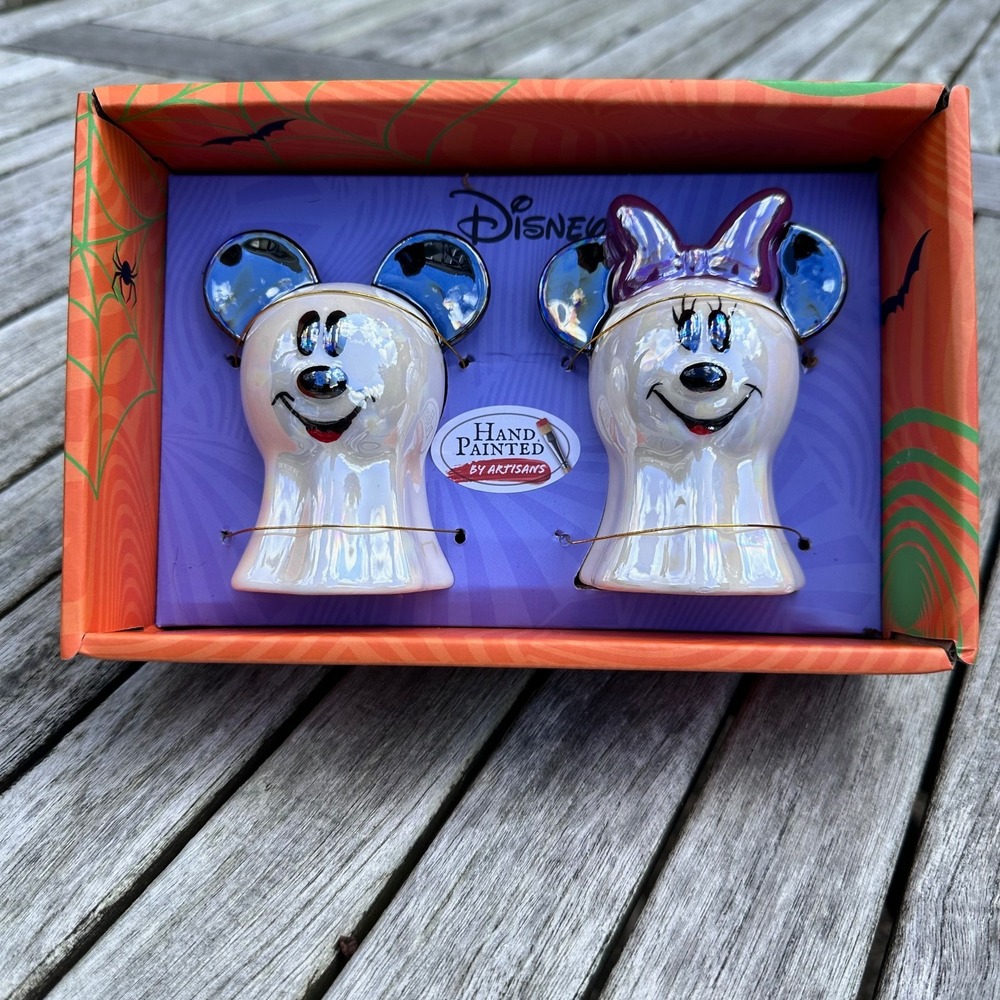 Mickey and Minnie Mouse Ghost Halloween Salt & Pepper Shakers Hand Painted New